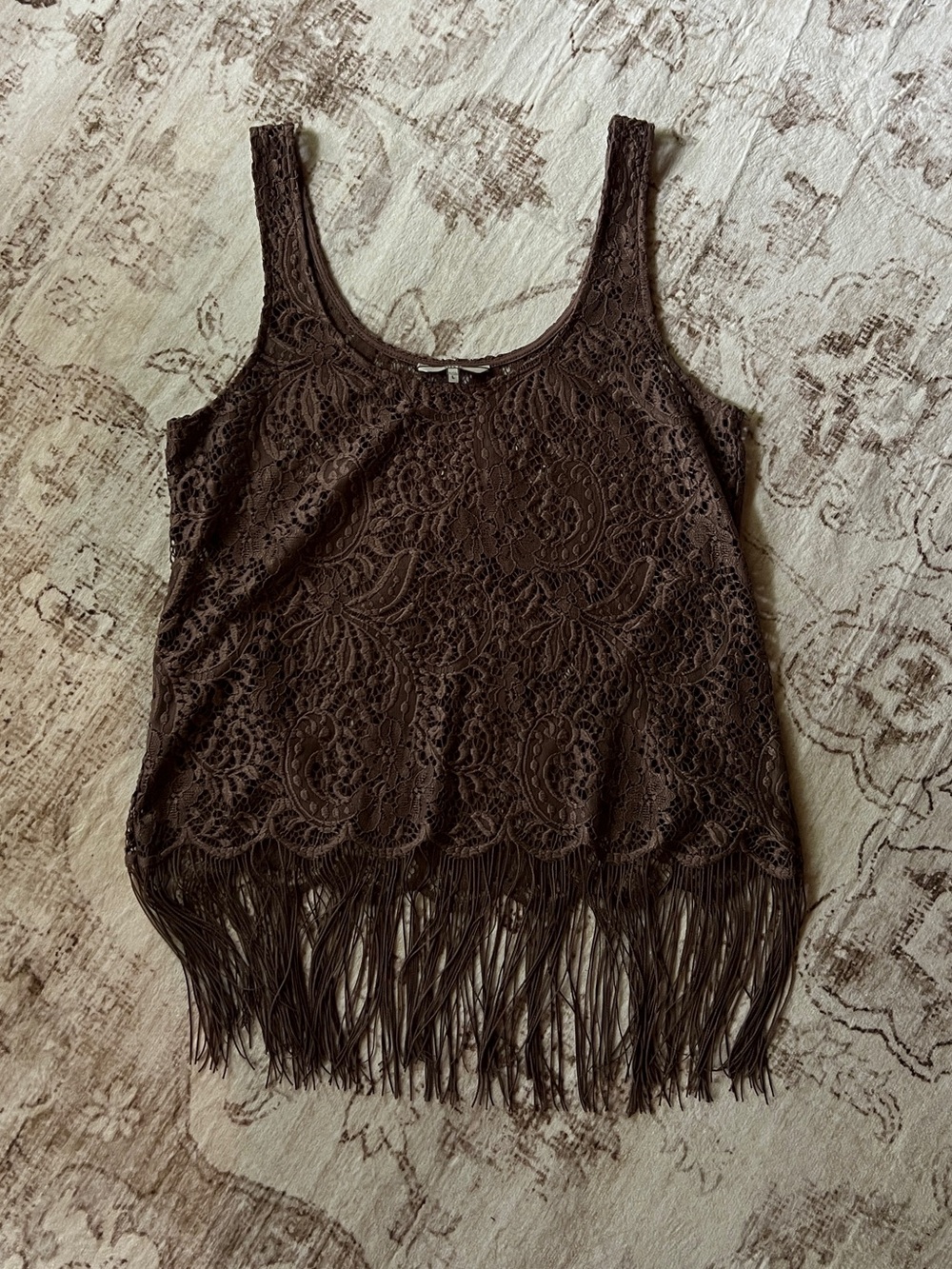 BKE Lace & Fringe Tank Top